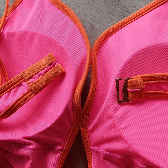 NEW Kate Spade One Piece Swimsuit Radiant Pink Orange Low Back Keyhole Size XL - Picture 3 of 10